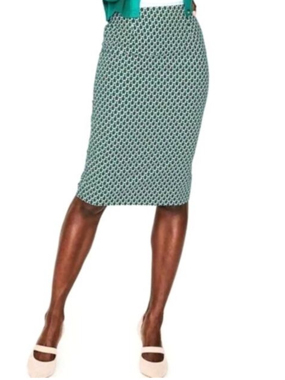 Boden Women's Richmond Pencil Skirt Green Blue Geometric Print Size 8 Preppy